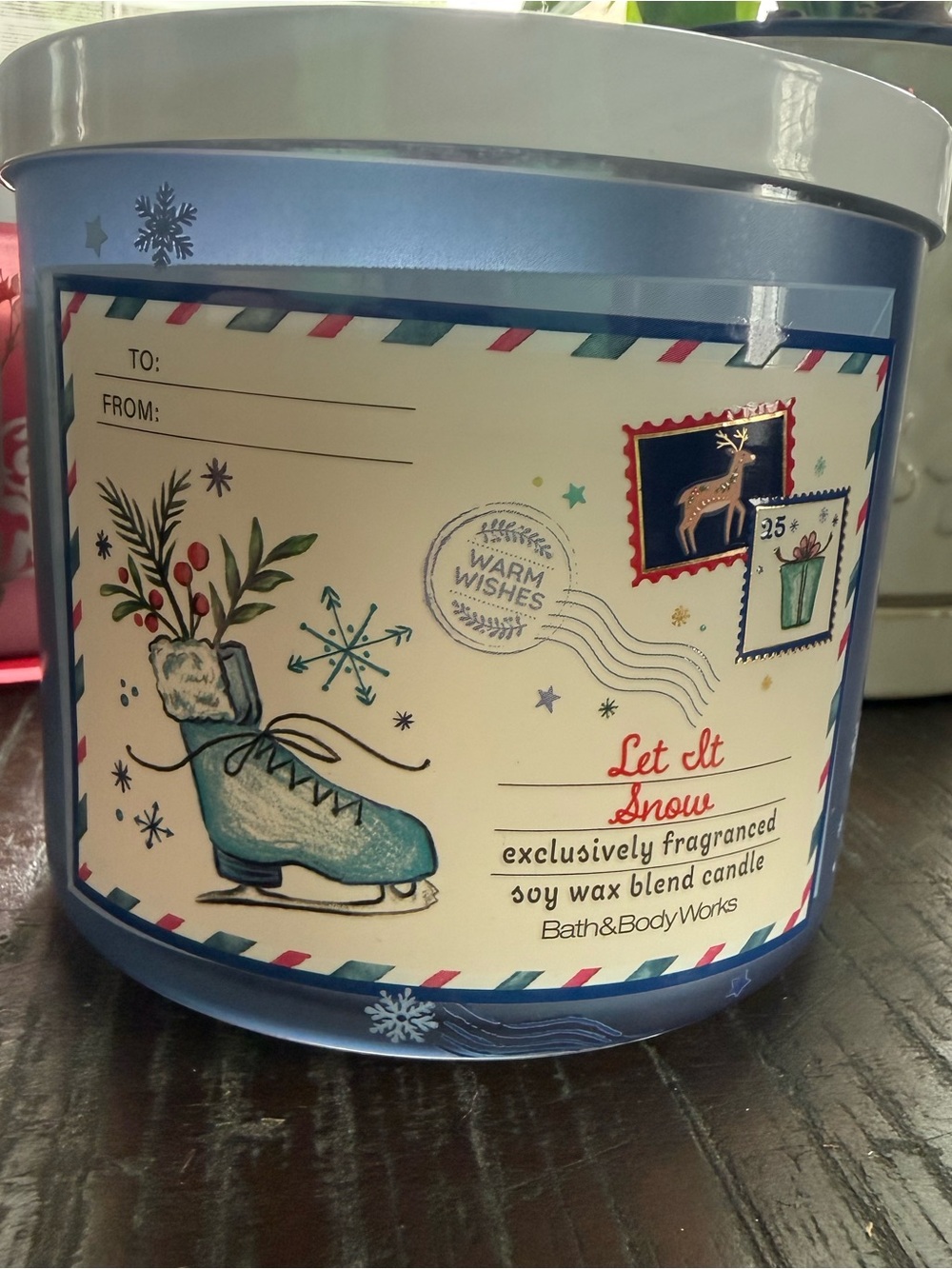 NWT- Bath & Body Works "Let It Snow" Soy Wax Blend Candle - Blue/White